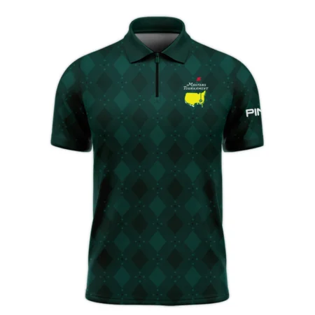 Dark Green Argyle Plaid Pattern Golf Masters Tournament Ping Zipper Polo Shirt Style Classic Zipper Polo Shirt For Men