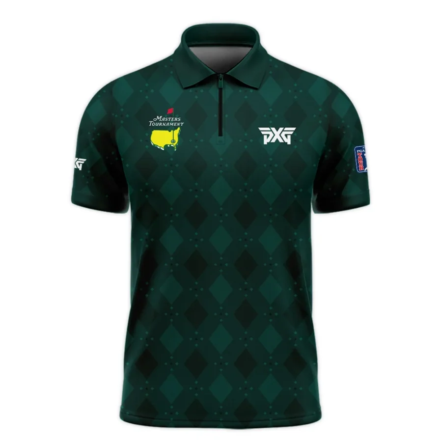 Dark Green Argyle Plaid Pattern Golf Masters Tournament Zipper Polo Shirt Style Classic Zipper Polo Shirt For Men