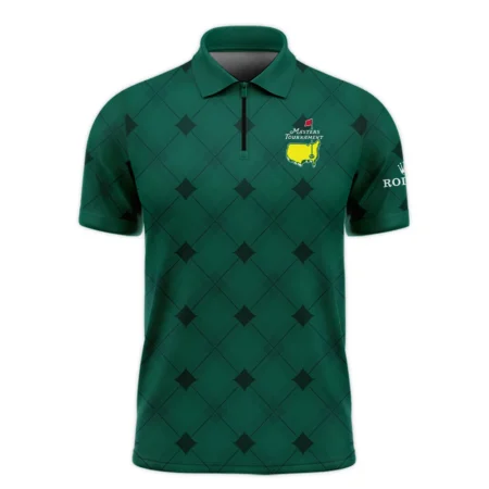 Golf Masters Tournament Green Argyle Pattern Rolex Zipper Polo Shirt Style Classic Zipper Polo Shirt For Men