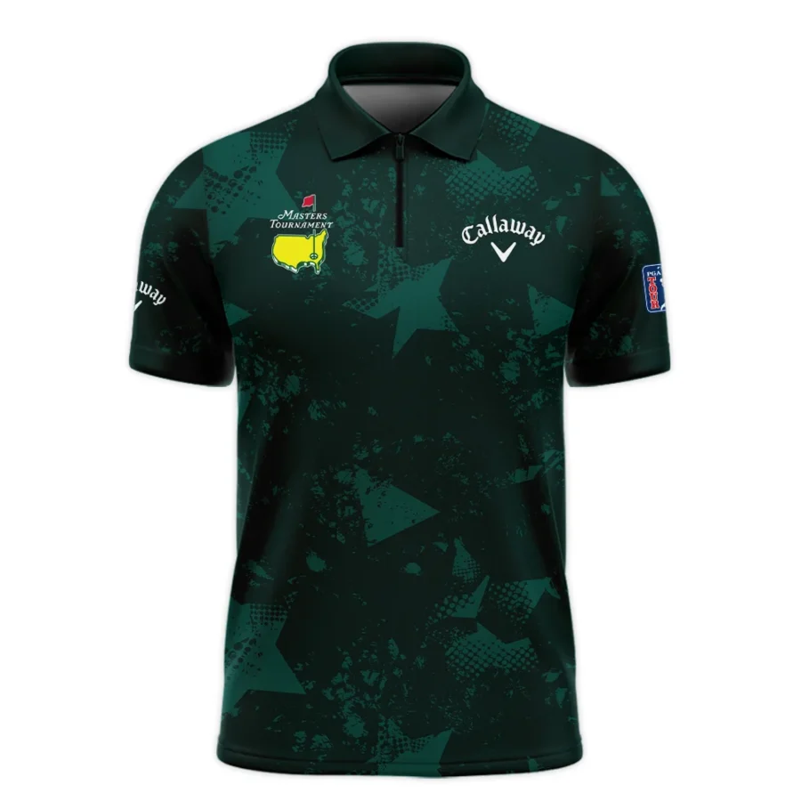 Dark Green Grunge Stars Pattern Golf Masters Tournament Callaway Zipper Polo Shirt Style Classic Zipper Polo Shirt For Men