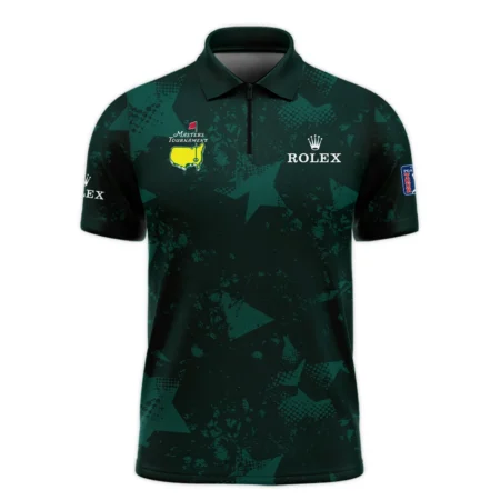 Dark Green Grunge Stars Pattern Golf Masters Tournament Rolex Zipper Polo Shirt Style Classic Zipper Polo Shirt For Men