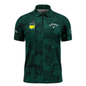 Tropical Leaves ,Foliage With Geometric Stripe Pattern Golf Masters Tournament Callaway Long Polo Shirt Style Classic Long Polo Shirt For Men