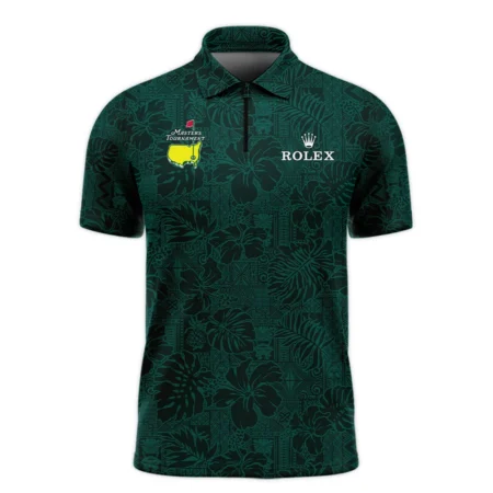 Hibiscus And Tropical Leaves With Tribal Elements Pattern Golf Masters Tournament Rolex Zipper Polo Shirt Style Classic Zipper Polo Shirt For Men