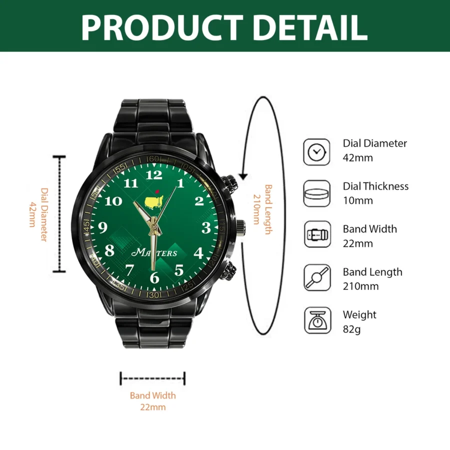 Green Abstract Geometric Masters Tournament Black Stainless Steel Watch Gift For Fans