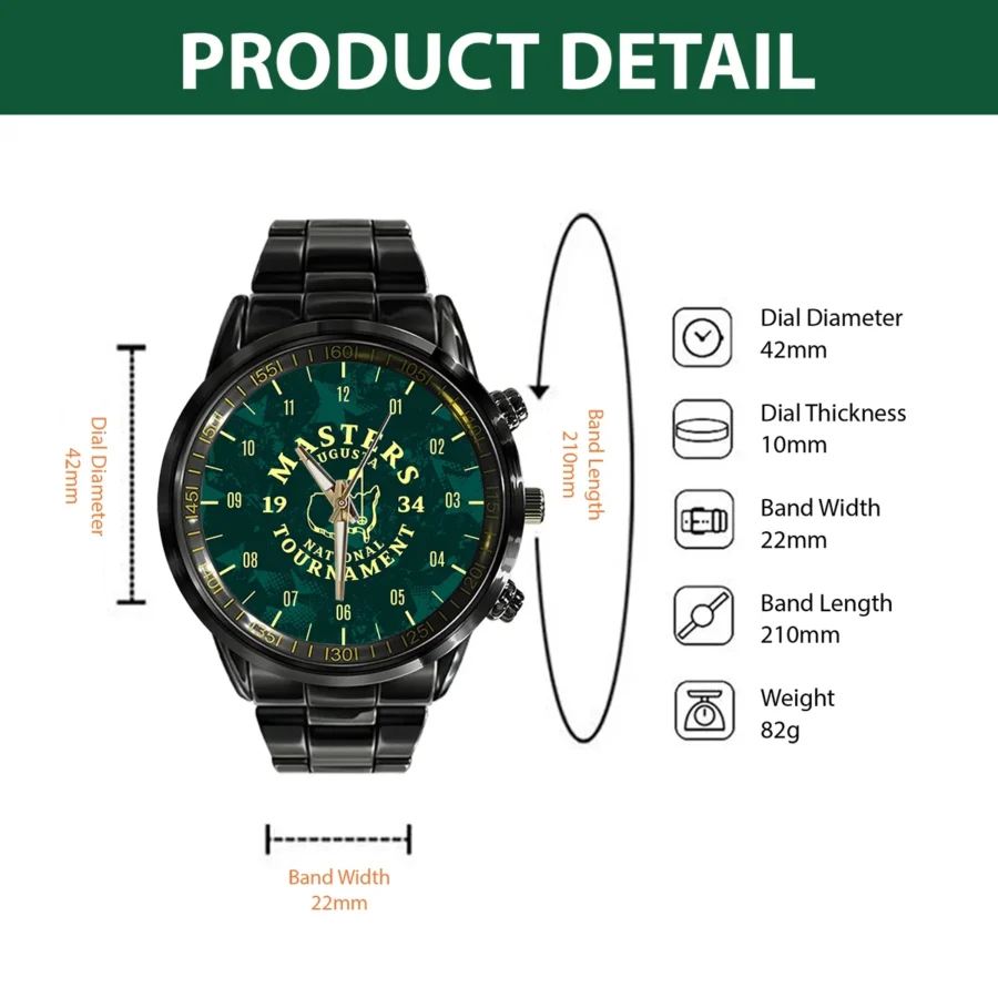 Clock Face Grunge Stars Pattern Masters Tournament Black Stainless Steel Watch