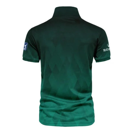 Gradient Dark Green Geometric Pattern Masters Tournament Rolex Vneck Polo Shirt Style Classic Polo Shirt For Men