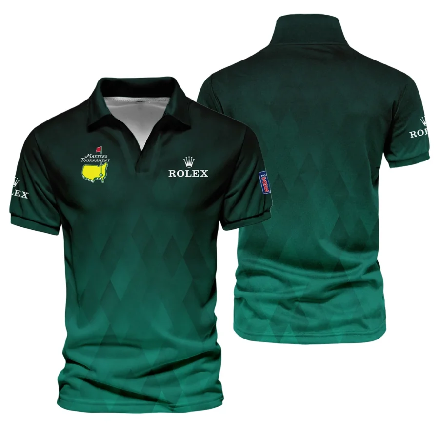 Gradient Dark Green Geometric Pattern Masters Tournament Rolex Vneck Polo Shirt Style Classic Polo Shirt For Men