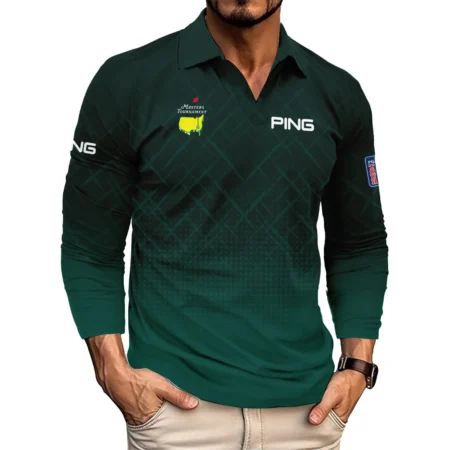 Ping Masters Tournament Sport Jersey Pattern Dark Green Vneck Long Polo Shirt Style Classic Long Polo Shirt For Men