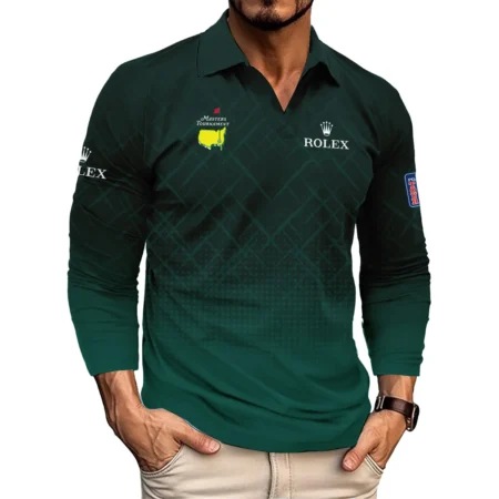 Rolex Masters Tournament Sport Jersey Pattern Dark Green Vneck Long Polo Shirt Style Classic Long Polo Shirt For Men