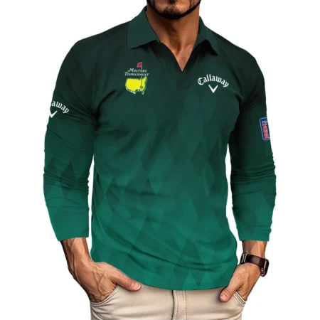 Gradient Dark Green Geometric Pattern Masters Tournament Callaway Vneck Long Polo Shirt Style Classic Long Polo Shirt For Men