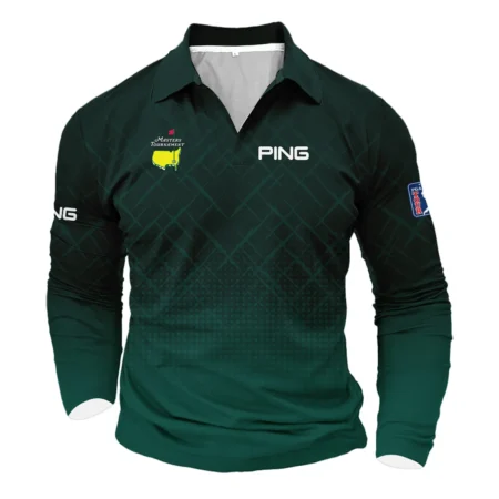 Ping Masters Tournament Sport Jersey Pattern Dark Green Vneck Long Polo Shirt Style Classic Long Polo Shirt For Men