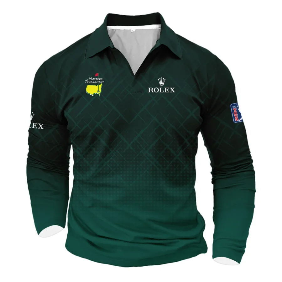 Rolex Masters Tournament Sport Jersey Pattern Dark Green Vneck Long Polo Shirt Style Classic Long Polo Shirt For Men