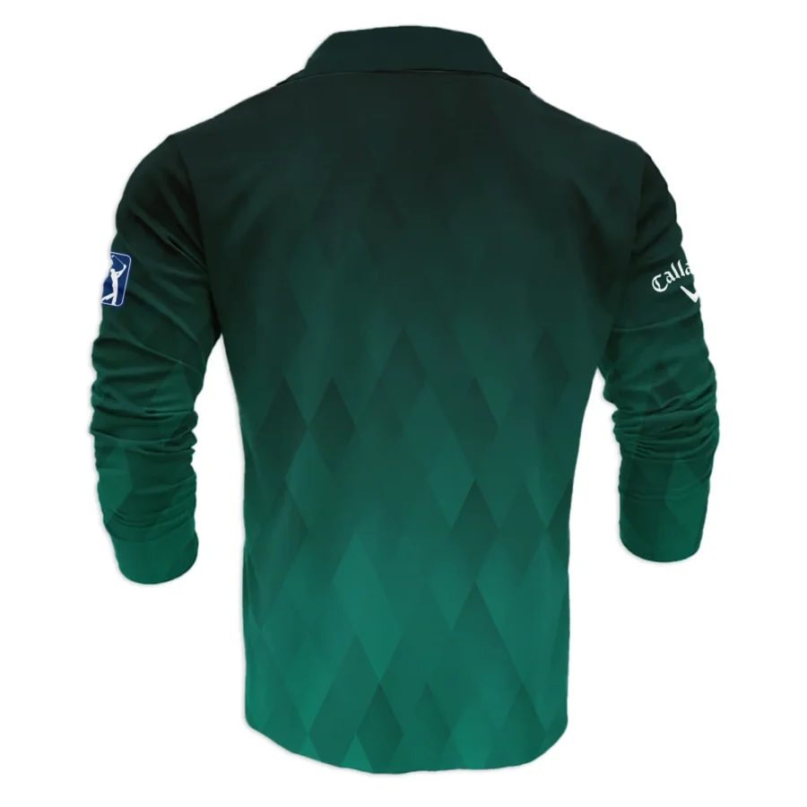 Gradient Dark Green Geometric Pattern Masters Tournament Callaway Vneck Long Polo Shirt Style Classic Long Polo Shirt For Men