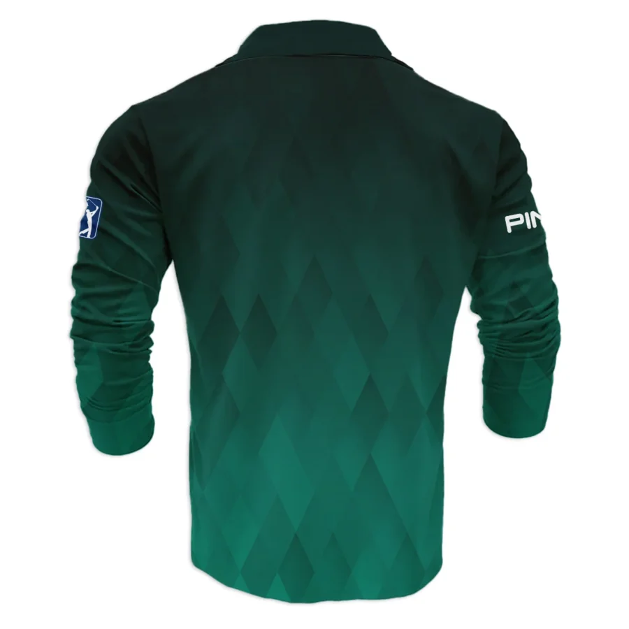 Gradient Dark Green Geometric Pattern Masters Tournament Ping Vneck Long Polo Shirt Style Classic Long Polo Shirt For Men