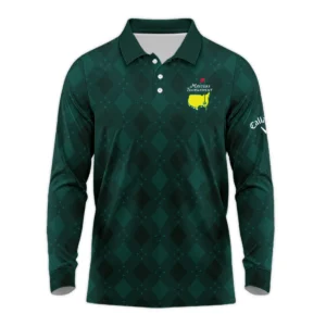 Dark Green Argyle Plaid Pattern Golf Masters Tournament Callaway Zipper Polo Shirt Style Classic Zipper Polo Shirt For Men