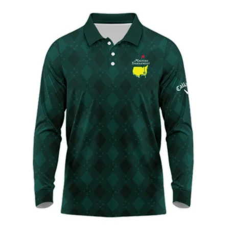 Dark Green Argyle Plaid Pattern Golf Masters Tournament Callaway Long Polo Shirt Style Classic Long Polo Shirt For Men