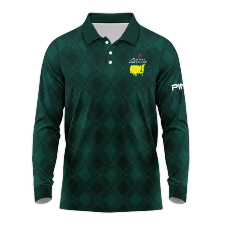 Dark Green Argyle Plaid Pattern Golf Masters Tournament Ping Long Polo Shirt Style Classic Long Polo Shirt For Men