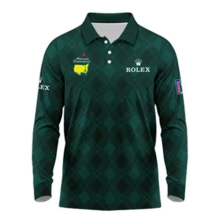 Dark Green Argyle Plaid Pattern Golf Masters Tournament Rolex Long Polo Shirt Style Classic Long Polo Shirt For Men