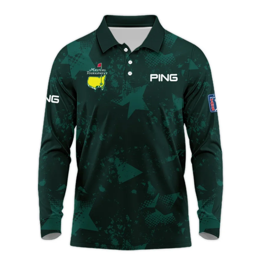 Dark Green Grunge Stars Pattern Golf Masters Tournament Ping Long Polo Shirt Style Classic Long Polo Shirt For Men