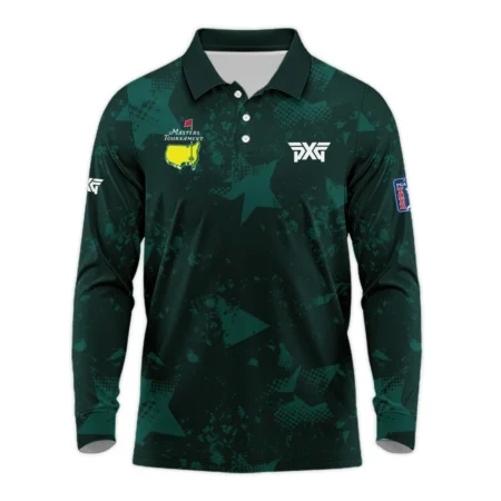 Dark Green Grunge Stars Pattern Golf Masters Tournament Long Polo Shirt Style Classic Long Polo Shirt For Men