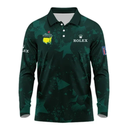 Dark Green Grunge Stars Pattern Golf Masters Tournament Rolex Long Polo Shirt Style Classic Long Polo Shirt For Men