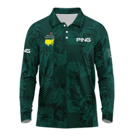 Tropical Leaves ,Foliage With Geometric Stripe Pattern Golf Masters Tournament Ping Long Polo Shirt Style Classic Long Polo Shirt For Men