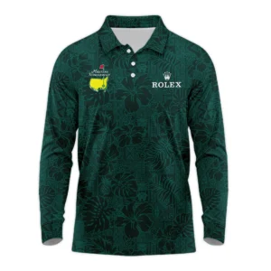 Hibiscus And Tropical Leaves With Tribal Elements Pattern Golf Masters Tournament Rolex Zipper Polo Shirt Style Classic Zipper Polo Shirt For Men