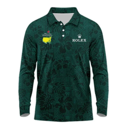 Hibiscus And Tropical Leaves With Tribal Elements Pattern Golf Masters Tournament Rolex Long Polo Shirt Style Classic Long Polo Shirt For Men