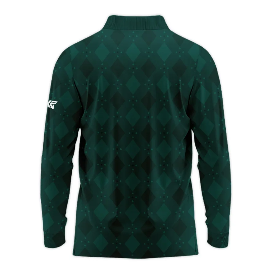 Dark Green Argyle Plaid Pattern Golf Masters Tournament Long Polo Shirt Style Classic Long Polo Shirt For Men