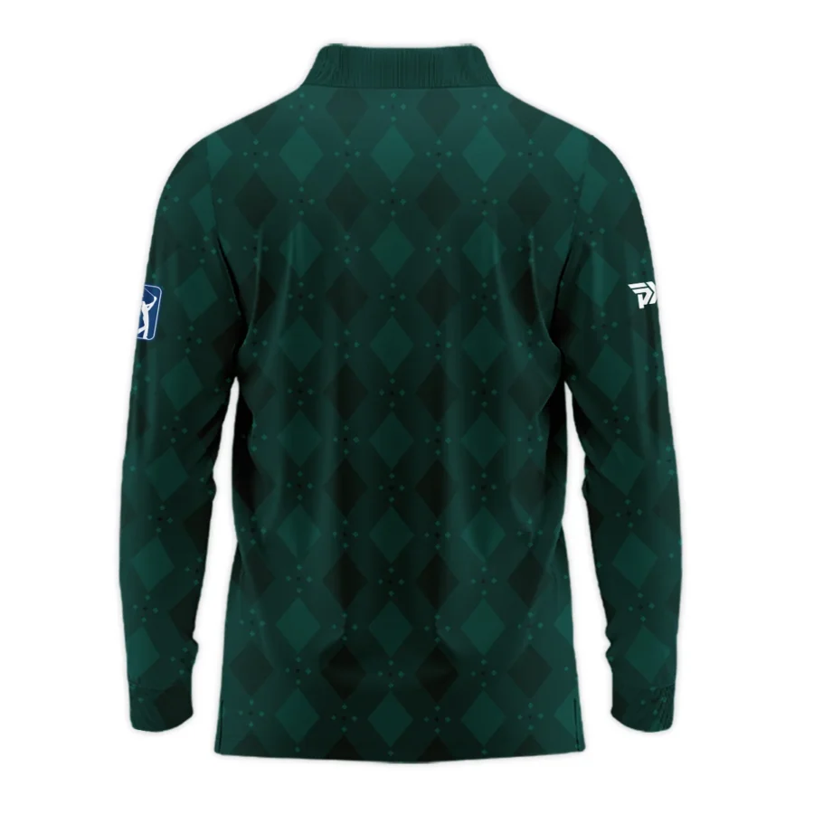 Dark Green Argyle Plaid Pattern Golf Masters Tournament Long Polo Shirt Style Classic Long Polo Shirt For Men