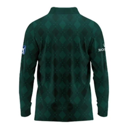 Dark Green Argyle Plaid Pattern Golf Masters Tournament Rolex Long Polo Shirt Style Classic Long Polo Shirt For Men