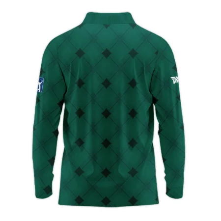 Golf Masters Tournament Green Argyle Pattern Long Polo Shirt Style Classic Long Polo Shirt For Men