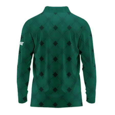 Golf Masters Tournament Green Argyle Pattern Long Polo Shirt Style Classic Long Polo Shirt For Men