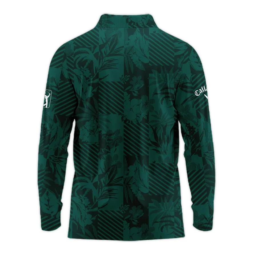 Tropical Leaves ,Foliage With Geometric Stripe Pattern Golf Masters Tournament Callaway Long Polo Shirt Style Classic Long Polo Shirt For Men