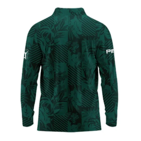 Tropical Leaves ,Foliage With Geometric Stripe Pattern Golf Masters Tournament Ping Long Polo Shirt Style Classic Long Polo Shirt For Men