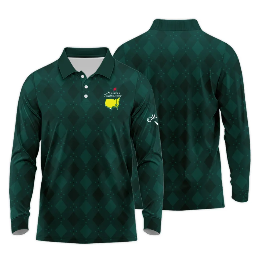 Dark Green Argyle Plaid Pattern Golf Masters Tournament Callaway Long Polo Shirt Style Classic Long Polo Shirt For Men