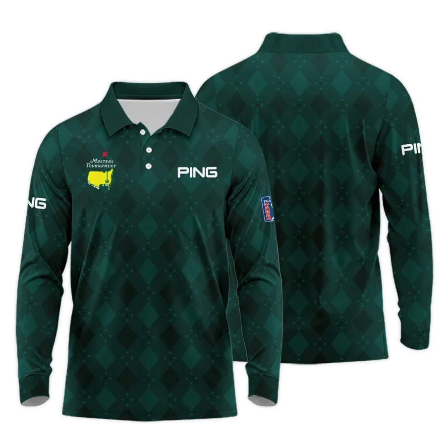 Dark Green Argyle Plaid Pattern Golf Masters Tournament Ping Long Polo Shirt Style Classic Long Polo Shirt For Men