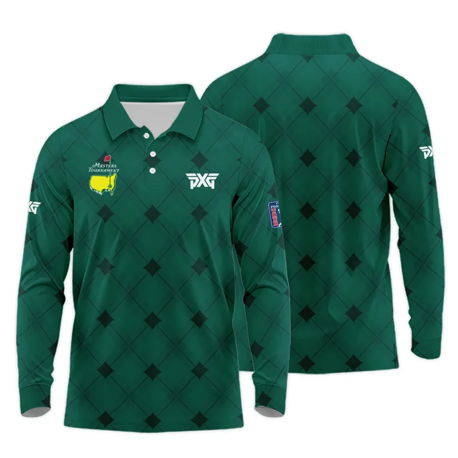 Golf Masters Tournament Green Argyle Pattern Long Polo Shirt Style Classic Long Polo Shirt For Men