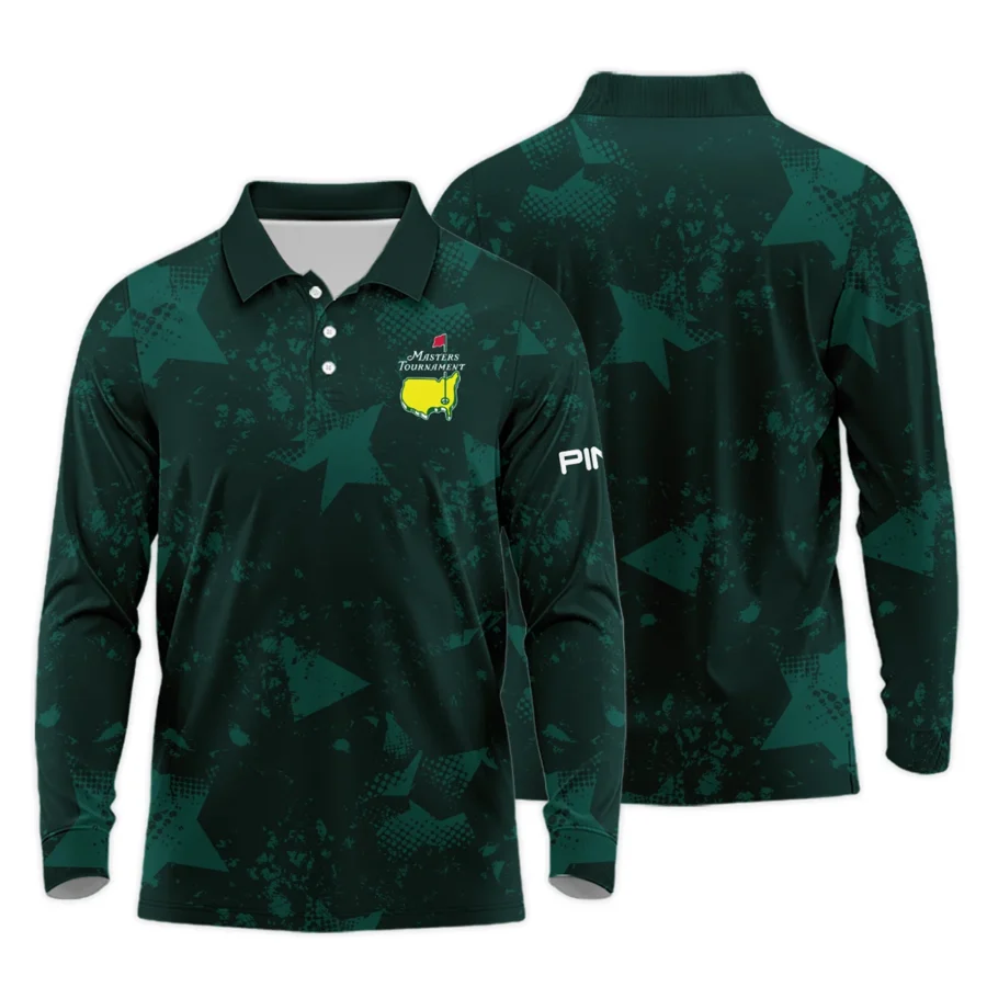 Dark Green Grunge Stars Pattern Golf Masters Tournament Ping Long Polo Shirt Style Classic Long Polo Shirt For Men