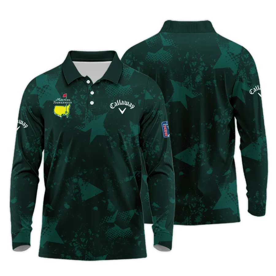 Dark Green Grunge Stars Pattern Golf Masters Tournament Callaway Long Polo Shirt Style Classic Long Polo Shirt For Men