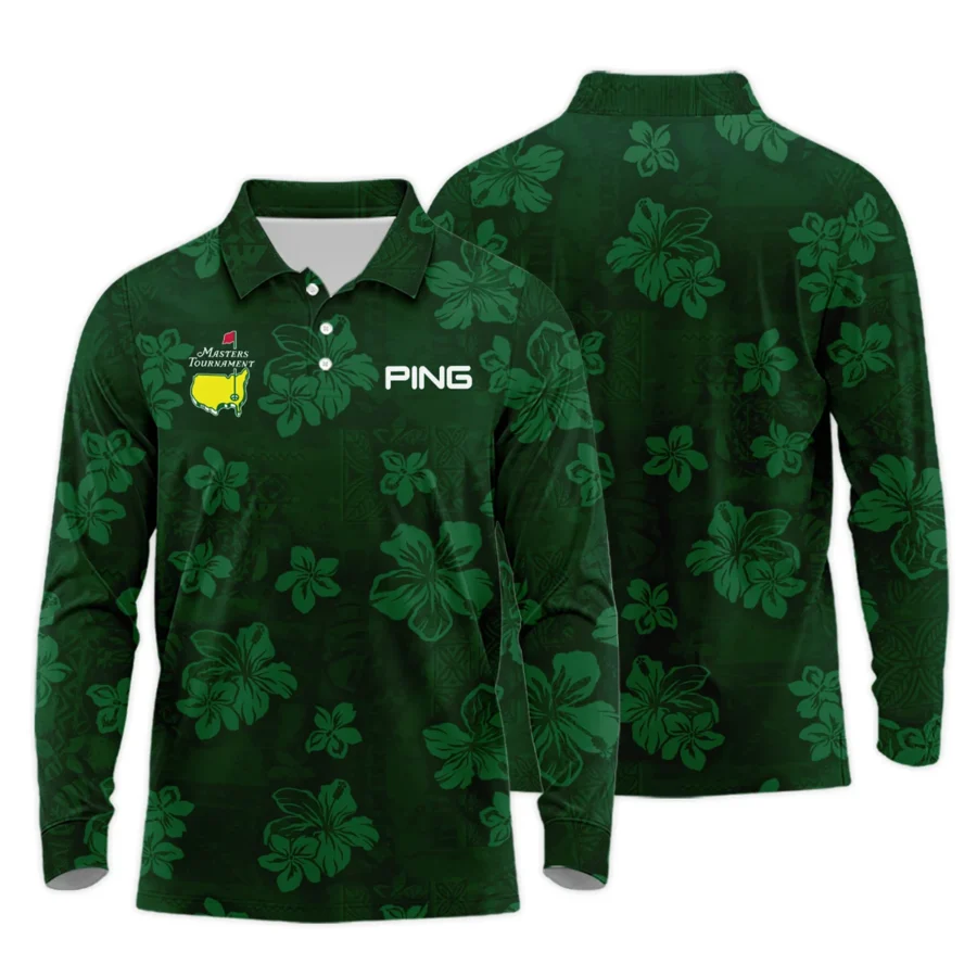 Hawaiian Tribal Elements And Hibiscus Flowers Patchwork Golf Masters Tournament Ping Long Polo Shirt Style Classic Long Polo Shirt For Men