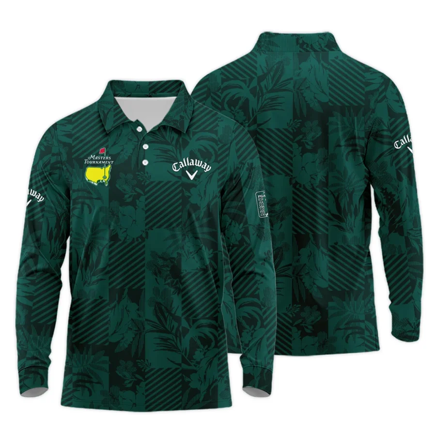 Tropical Leaves ,Foliage With Geometric Stripe Pattern Golf Masters Tournament Callaway Long Polo Shirt Style Classic Long Polo Shirt For Men