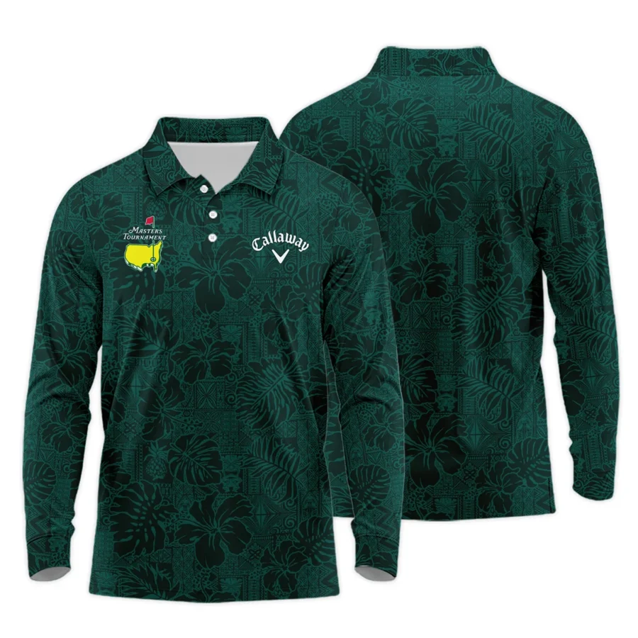 Hibiscus And Tropical Leaves With Tribal Elements Pattern Golf Masters Tournament Callaway Long Polo Shirt Style Classic Long Polo Shirt For Men