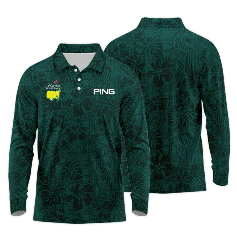 Hibiscus And Tropical Leaves With Tribal Elements Pattern Golf Masters Tournament Ping Long Polo Shirt Style Classic Long Polo Shirt For Men