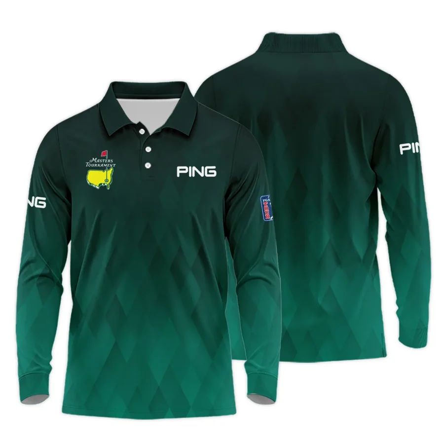 Gradient Dark Green Geometric Pattern Masters Tournament Ping Long Polo Shirt Style Classic Long Polo Shirt For Men