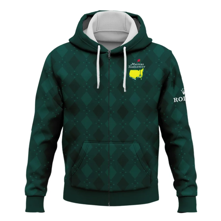 Dark Green Argyle Plaid Pattern Golf Masters Tournament Rolex Zipper Hoodie Shirt Style Classic Zipper Hoodie Shirt