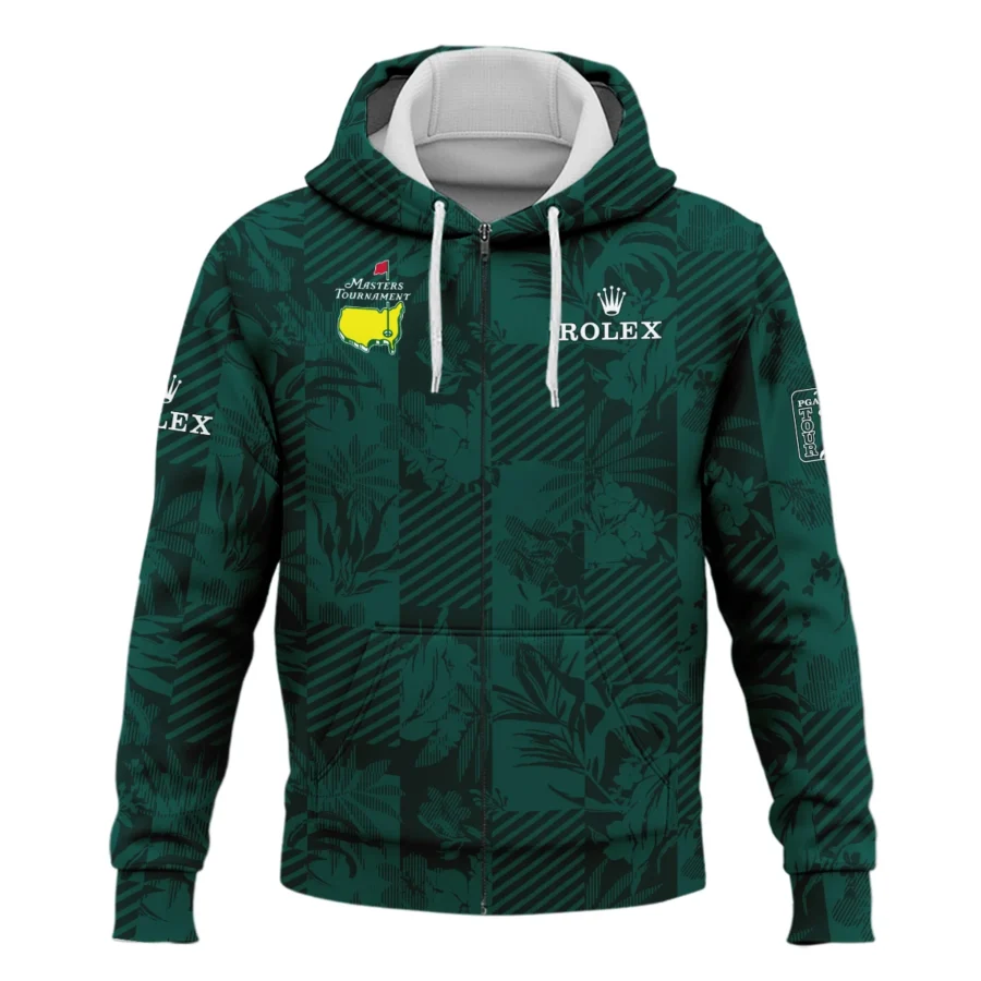 Tropical Leaves ,Foliage With Geometric Stripe Pattern Golf Masters Tournament Rolex Zipper Hoodie Shirt Style Classic Zipper Hoodie Shirt