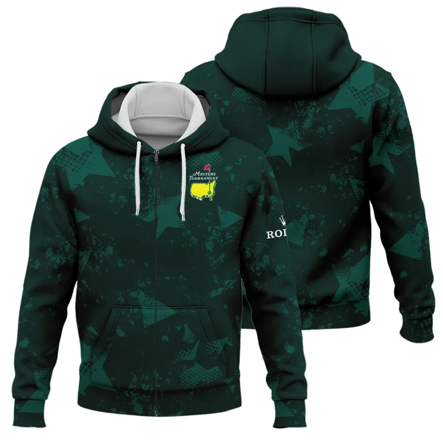 Dark Green Grunge Stars Pattern Golf Masters Tournament Rolex Zipper Hoodie Shirt Style Classic Zipper Hoodie Shirt