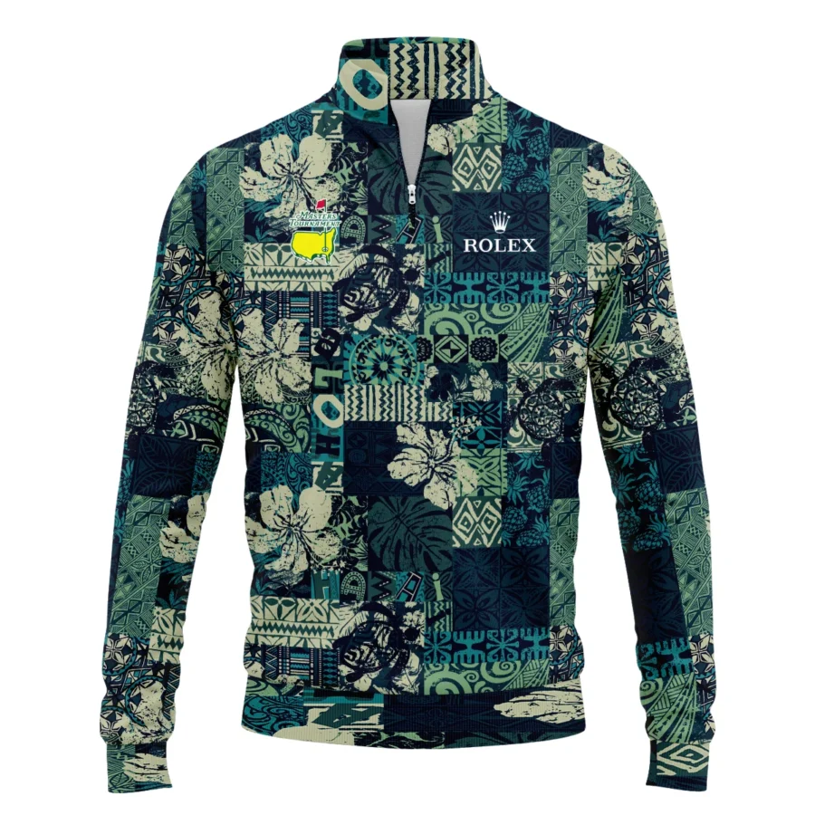 Masters Tournament Hawaiian Hibiscus And Tribal Element Fabric Rolex Quarter-Zip Jacket Style Classic Quarter-Zip Jacket