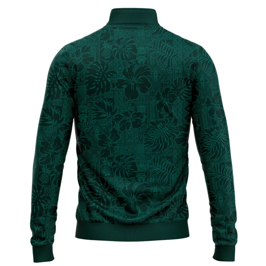 Hibiscus And Tropical Leaves With Tribal Elements Pattern Golf Masters Tournament Callaway Quarter-Zip Jacket Style Classic Quarter-Zip Jacket